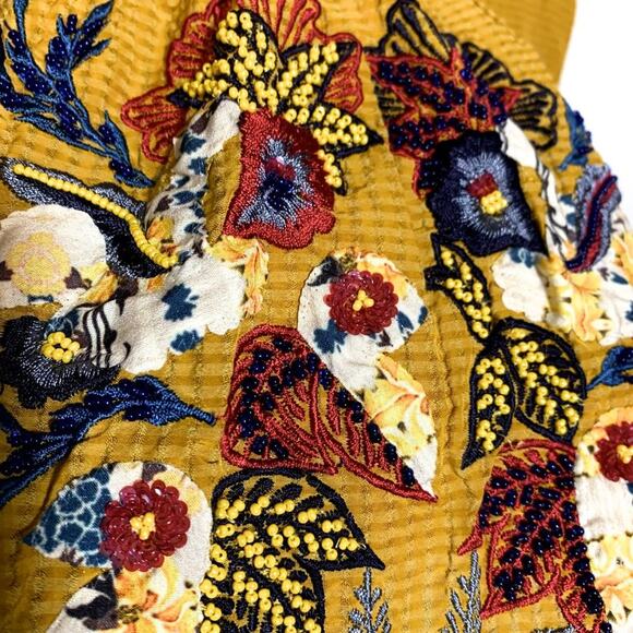 Bhanuni By Jyoti Dariela Beaded Short Sleeve Peplum Top Blouse Golden Yellow XS - Picture 8 of 13